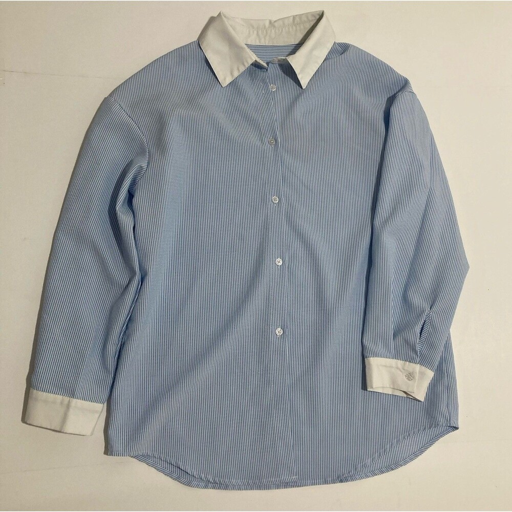 Commense Light Blue Striped Contrast Collar Button-Down Shirt Oversized Small